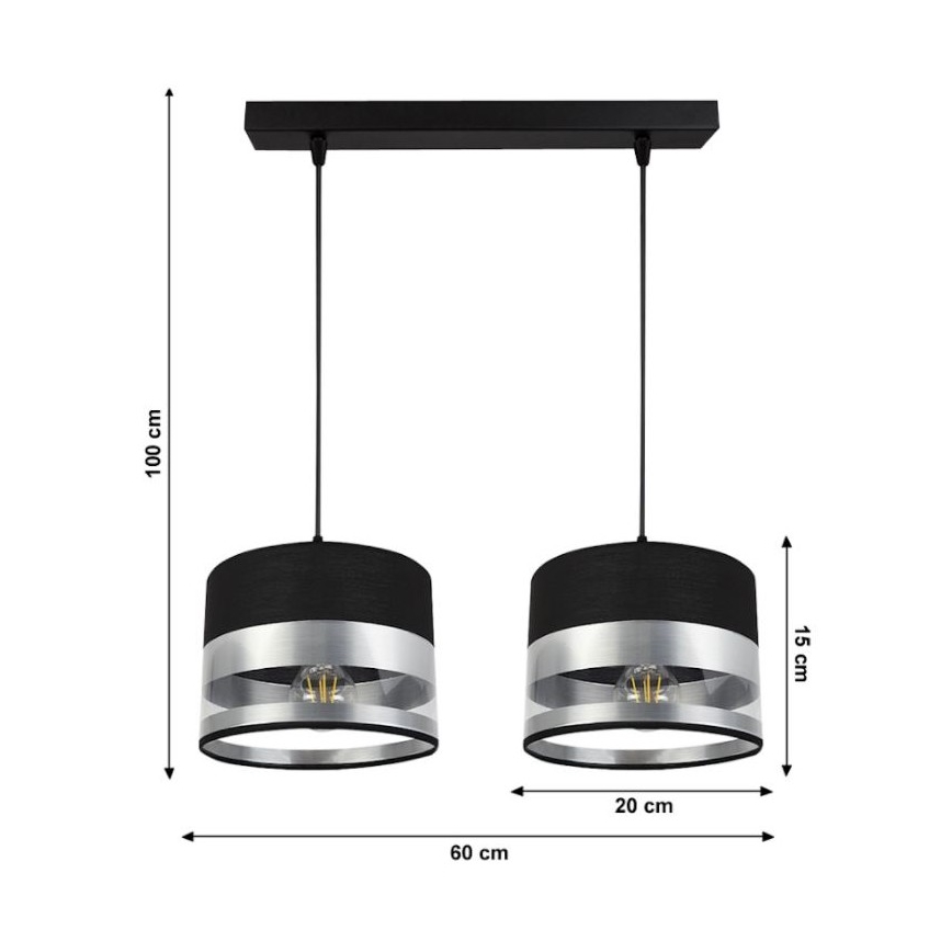 Ljuskrona med snöre MILO 2xE27/60W/230V silver/svart