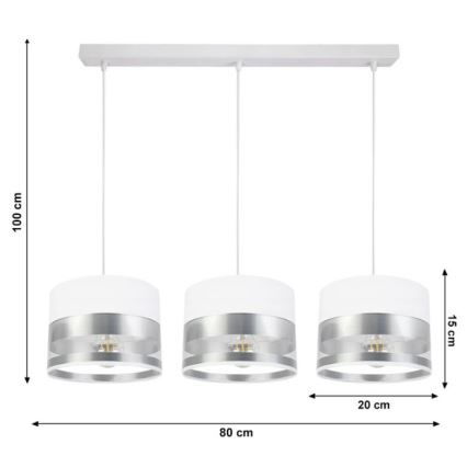 Ljuskrona med snöre MILO 3xE27/60W/230V silver