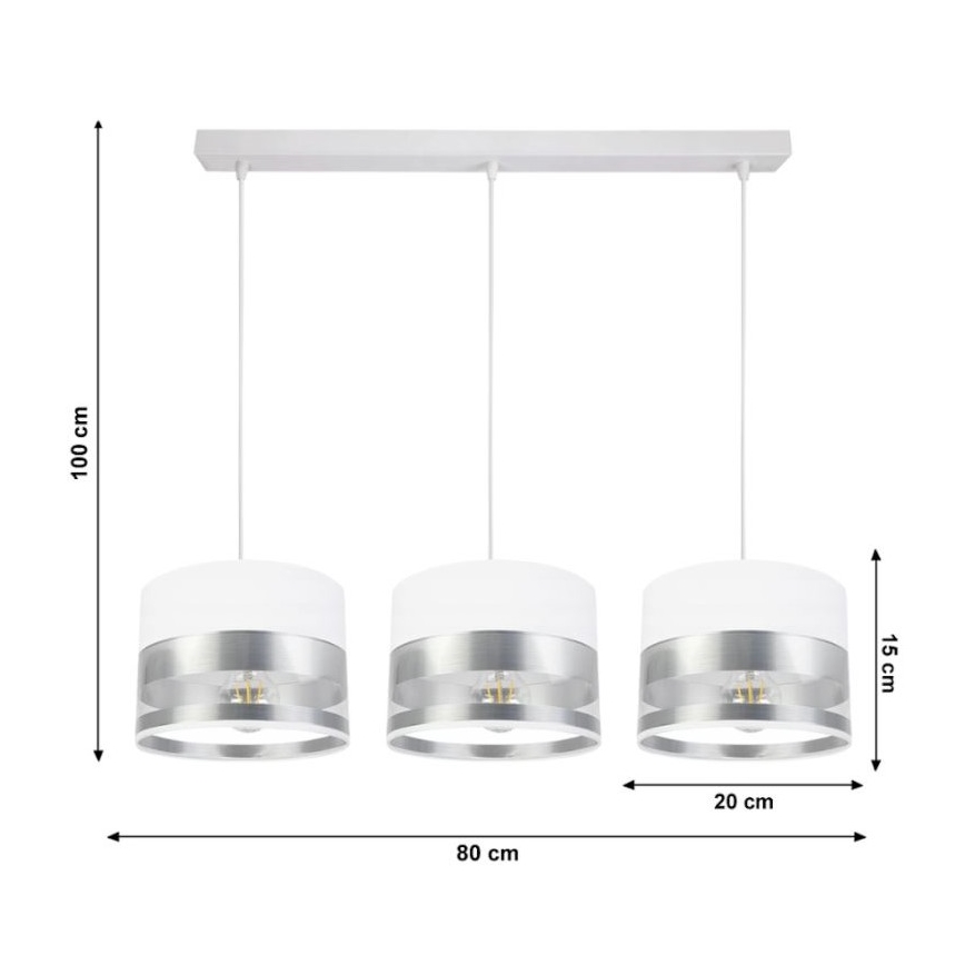 Ljuskrona med snöre MILO 3xE27/60W/230V silver