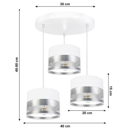 Ljuskrona med snöre MILO 3xE27/60W/230V silver