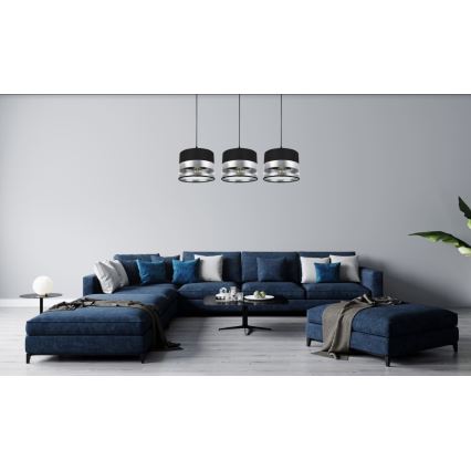 Ljuskrona med snöre MILO 3xE27/60W/230V silver/svart