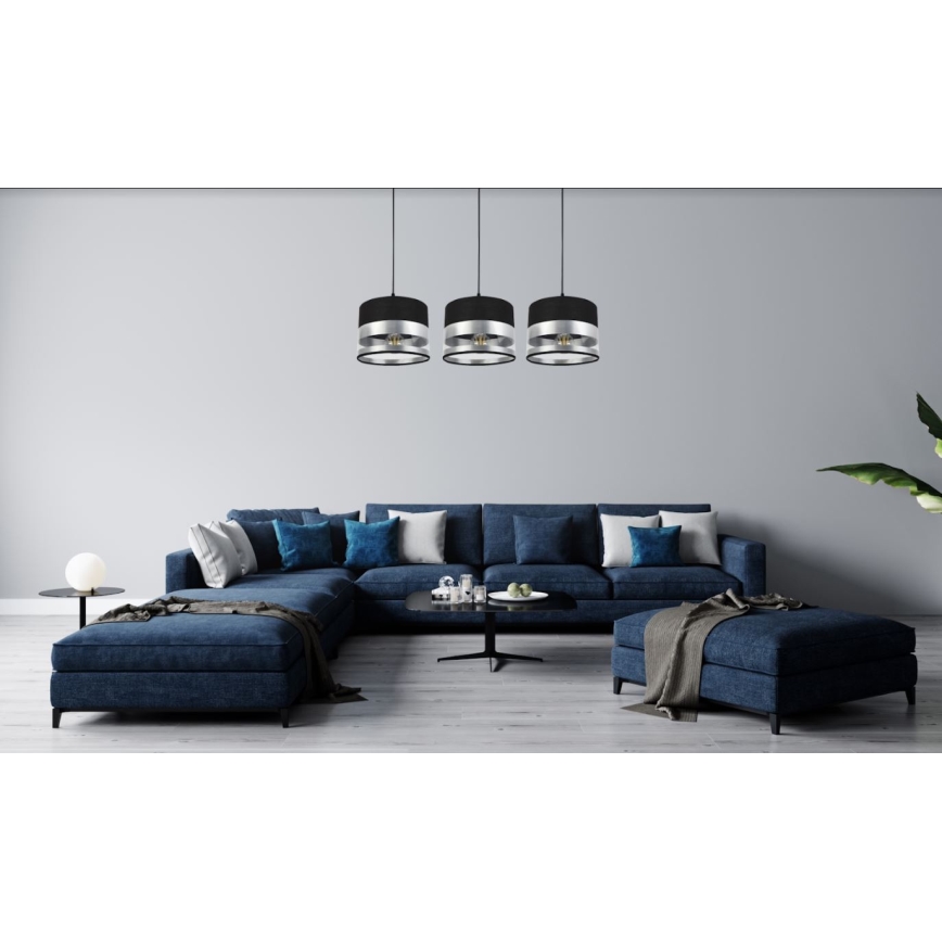 Ljuskrona med snöre MILO 3xE27/60W/230V silver/svart