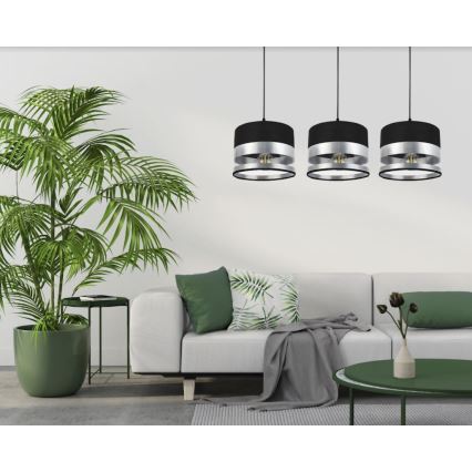 Ljuskrona med snöre MILO 3xE27/60W/230V silver/svart