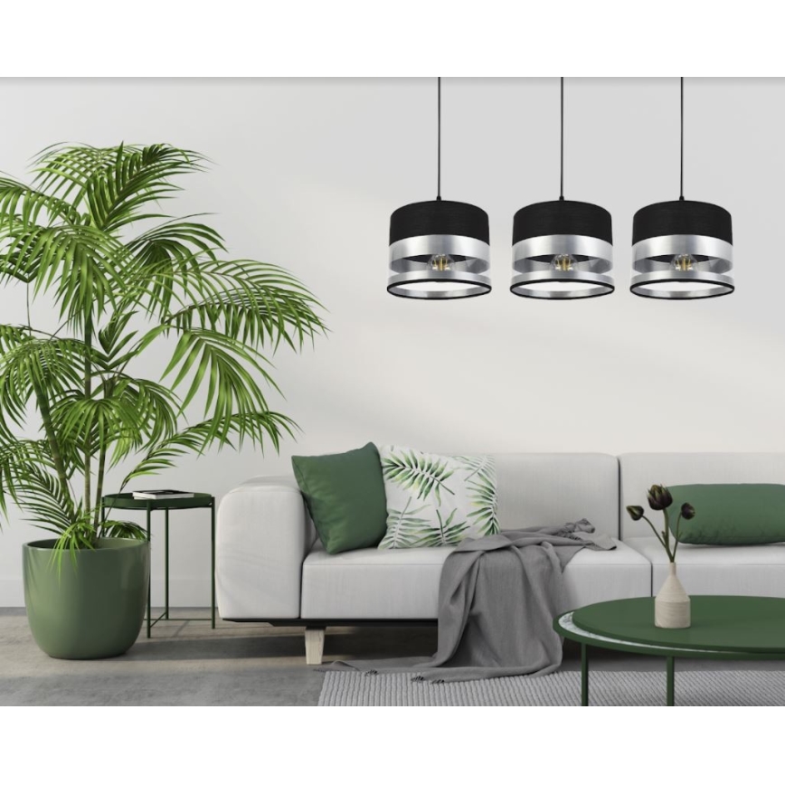 Ljuskrona med snöre MILO 3xE27/60W/230V silver/svart