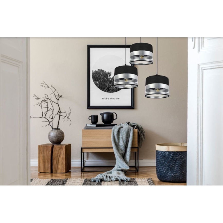 Ljuskrona med snöre MILO 3xE27/60W/230V silver/svart