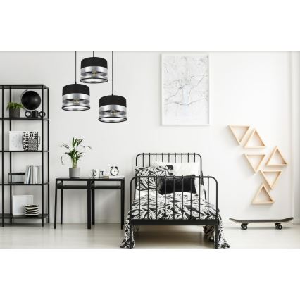 Ljuskrona med snöre MILO 3xE27/60W/230V silver/svart