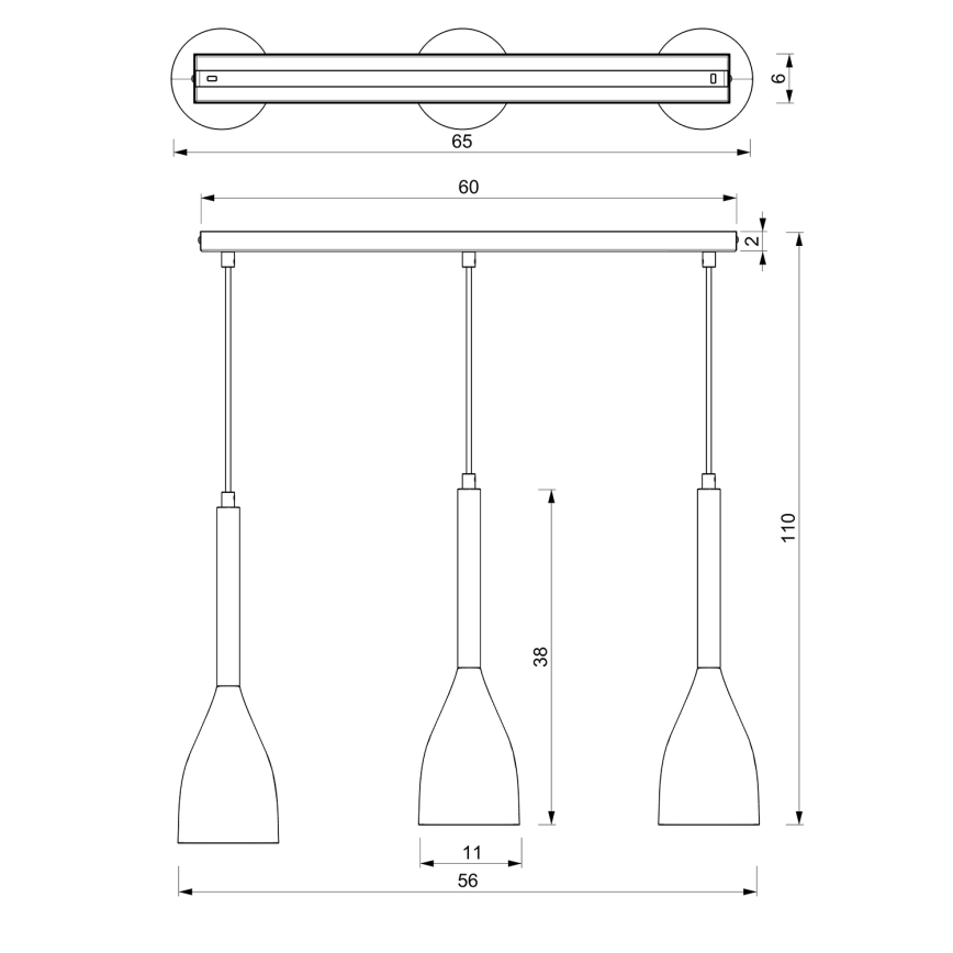 Ljuskrona med snöre MUZA 3xE27/60W/230V