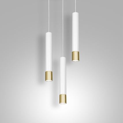 Ljuskrona med snöre NEST 3xGU10/8W/230V vit/guld rund