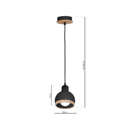 Ljuskrona med snöre OVAL 1xE27/60W/230V svart