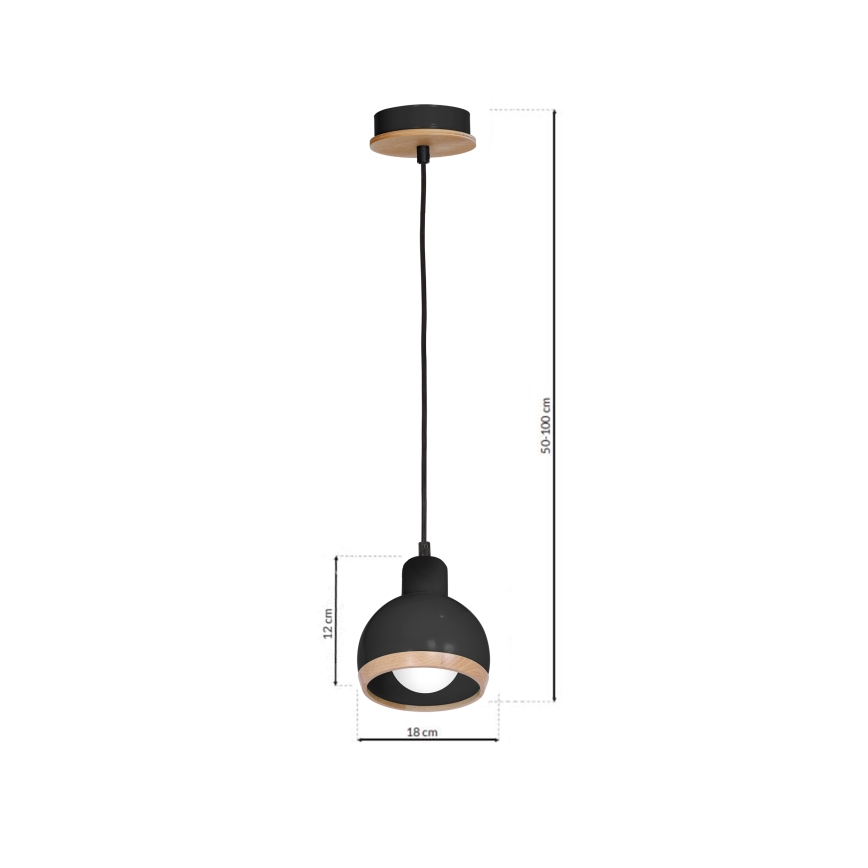 Ljuskrona med snöre OVAL 1xE27/60W/230V svart