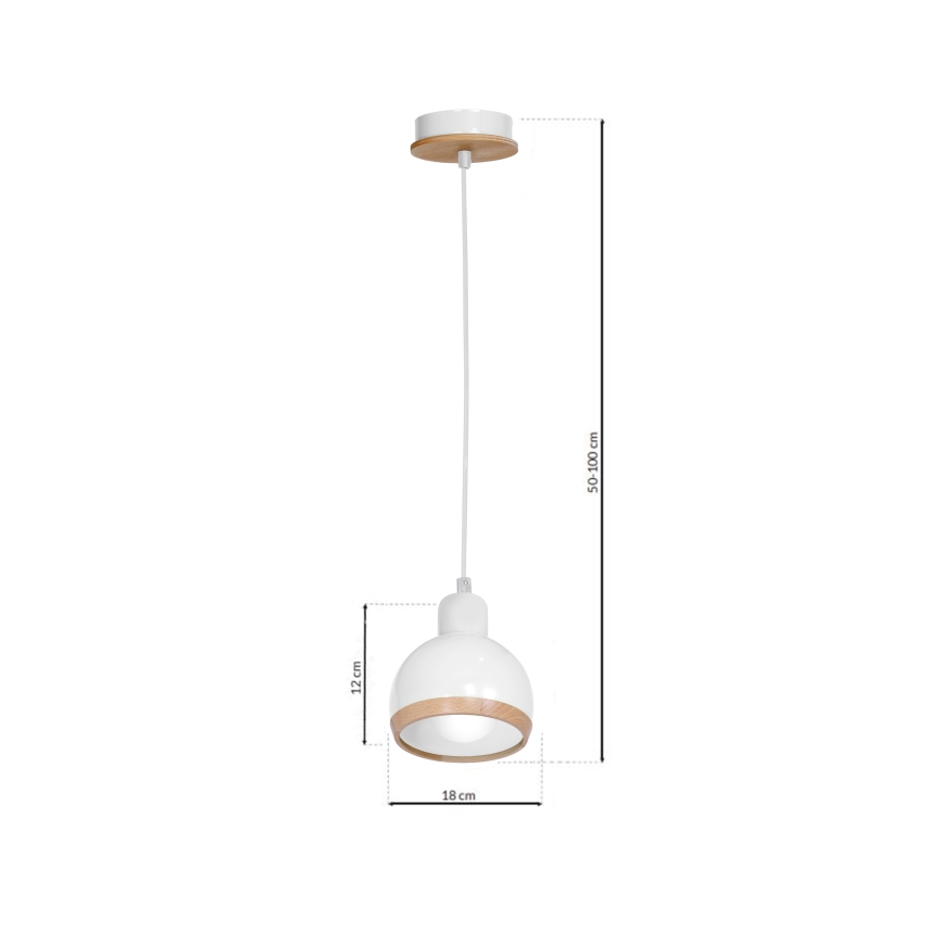 Ljuskrona med snöre OVAL 1xE27/60W/230V vit