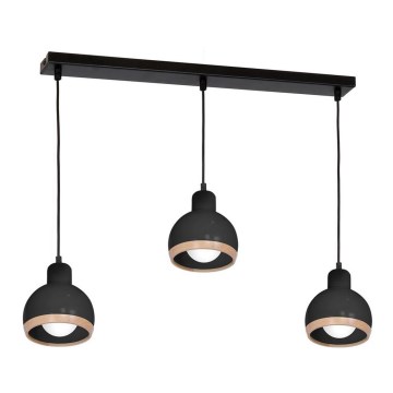 Ljuskrona med snöre OVAL 3xE27/60W/230V svart
