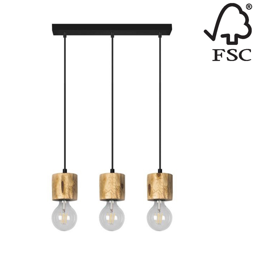 Ljuskrona med snöre PINO 3xE27/60W/230V -FSC-certifierad