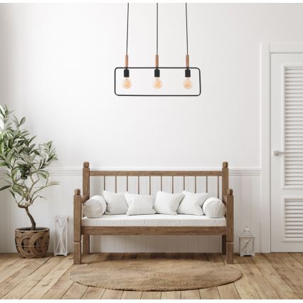 Ljuskrona med snöre Ram 3xE27/60W/230V svart