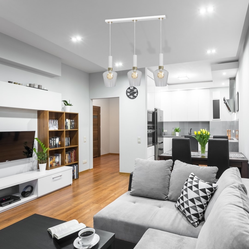 Ljuskrona med snöre ROMA Vit 3xE27/60W/230V
