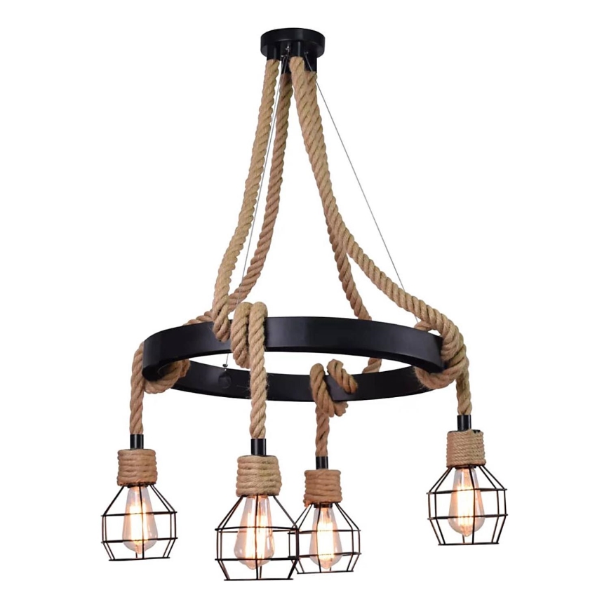 Ljuskrona med snöre ROPE ALEGRA 4xE27/10W/230V