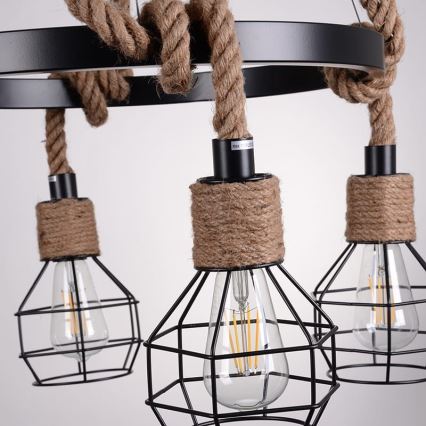 Ljuskrona med snöre ROPE ALEGRA 4xE27/10W/230V