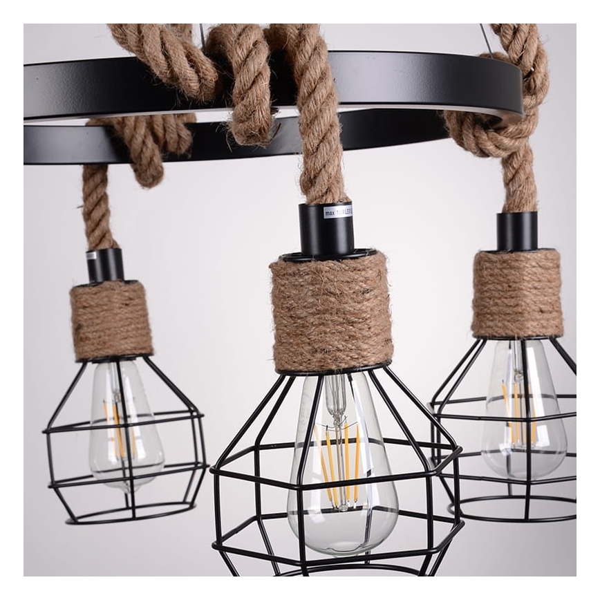 Ljuskrona med snöre ROPE ALEGRA 4xE27/10W/230V