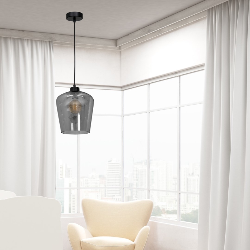 Ljuskrona med snöre SANTIAGO 1xE27/60W/230V svart