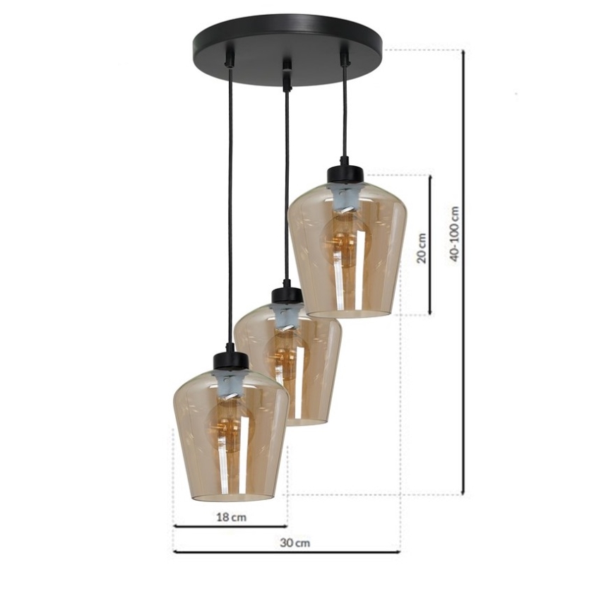 Ljuskrona med snöre SANTIAGO 3xE27/60W/230V brun