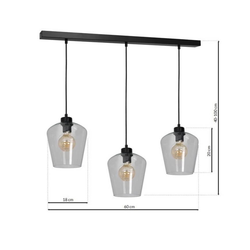 Ljuskrona med snöre SANTIAGO 3xE27/60W/230V klar