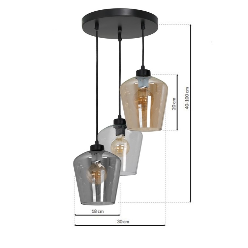 Ljuskrona med snöre SANTIAGO 3xE27/60W/230V mix
