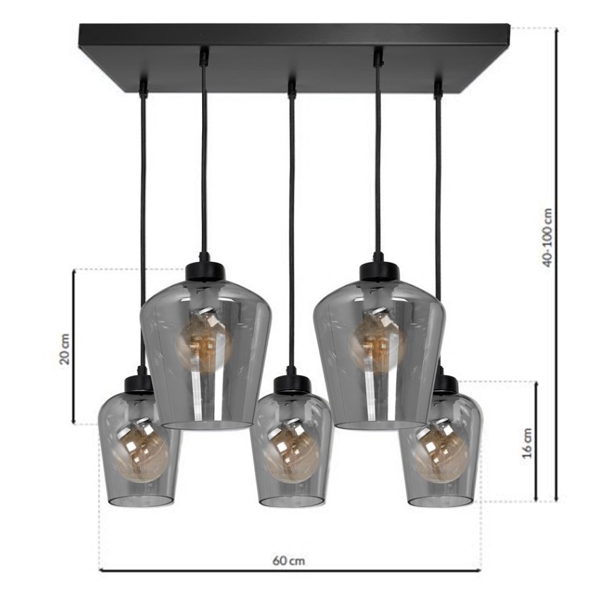 Ljuskrona med snöre SANTIAGO 5xE27/60W/230V svart