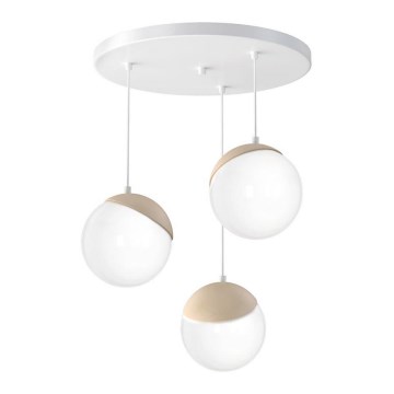 Ljuskrona med snöre SFERA trä 3xE14/40W/230V vit