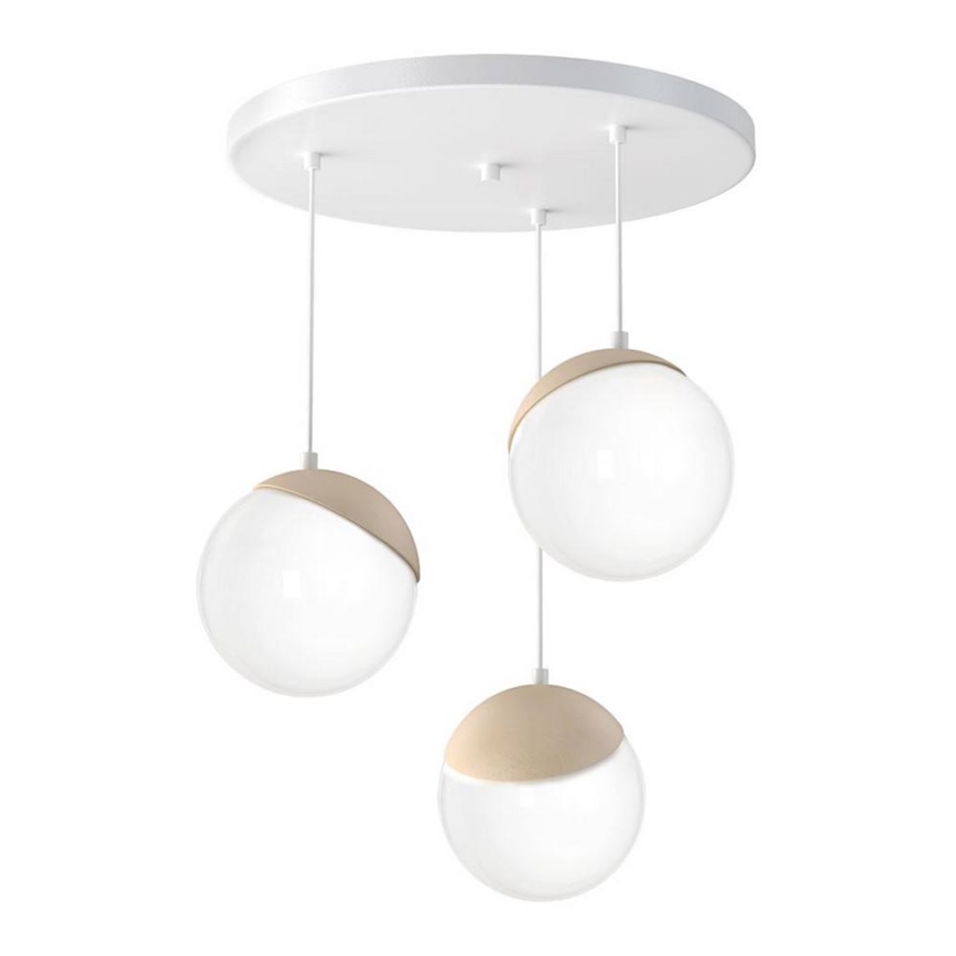 Ljuskrona med snöre SFERA trä 3xE14/40W/230V vit