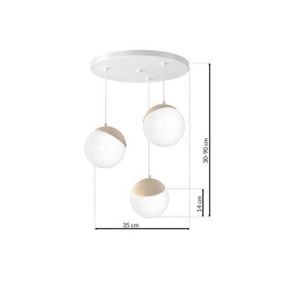 Ljuskrona med snöre SFERA trä 3xE14/40W/230V vit