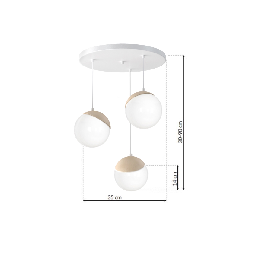 Ljuskrona med snöre SFERA trä 3xE14/40W/230V vit