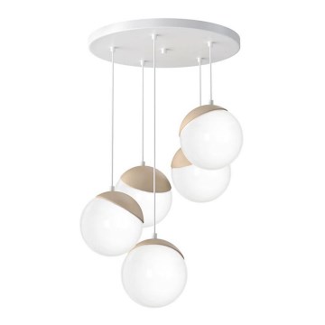 Ljuskrona med snöre SFERA trä 5xE14/40W/230V vit
