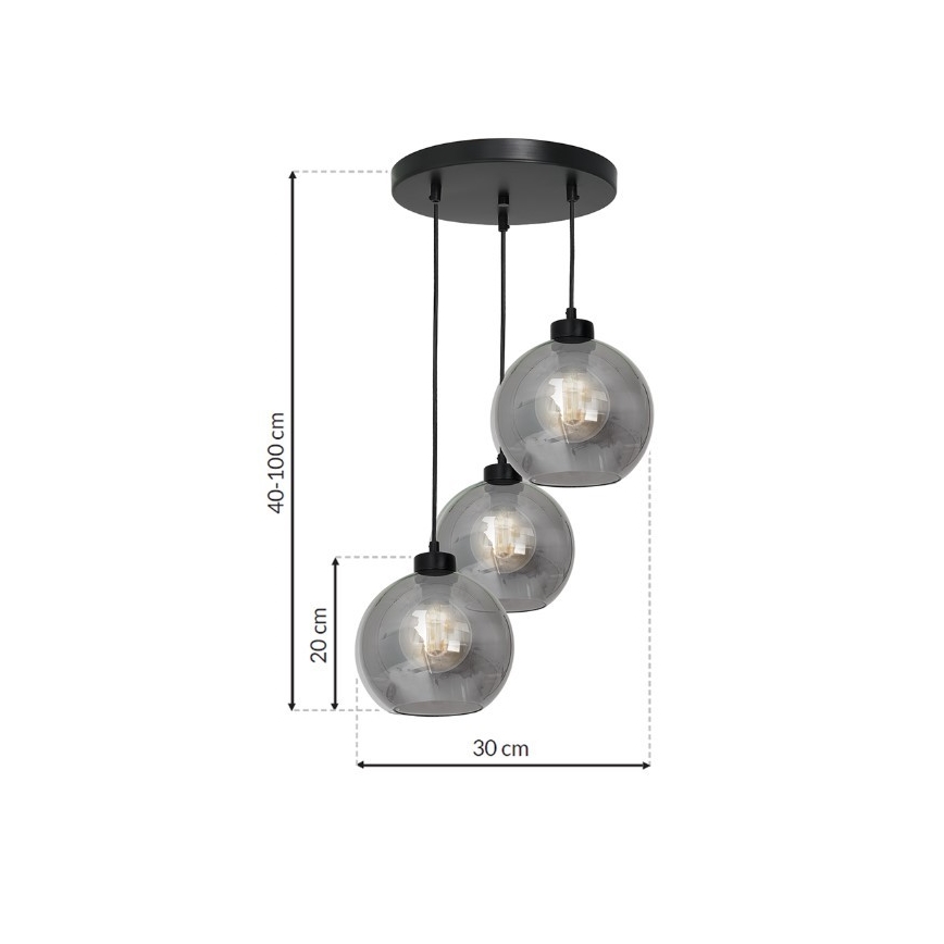 Ljuskrona med snöre SOFIA 3xE27/60W/230V svart