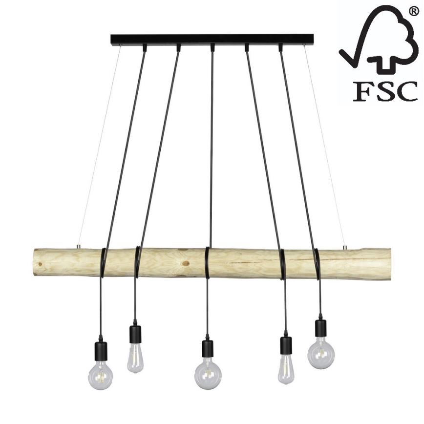 Ljuskrona med snöre TRABO 5xE27/60W/230V - FSC-certifierad