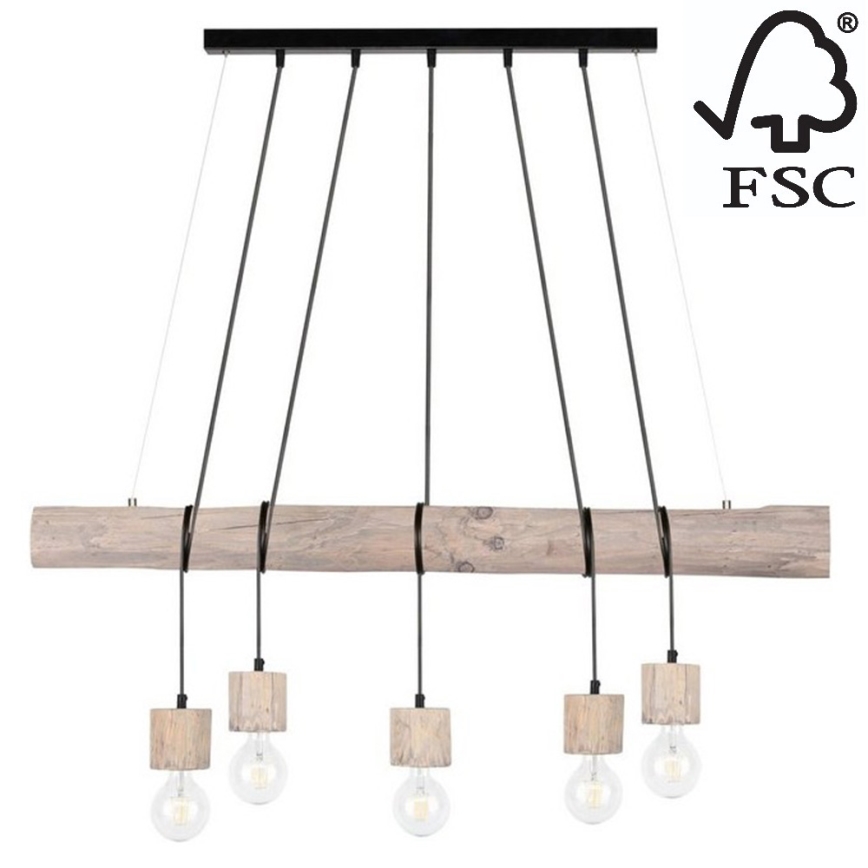 Ljuskrona med snöre TRABO 5xE27/60W/230V - FSC-certifierad