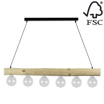 Ljuskrona med snöre TRABO 6xE27/60W/230V - FSC-certifierad