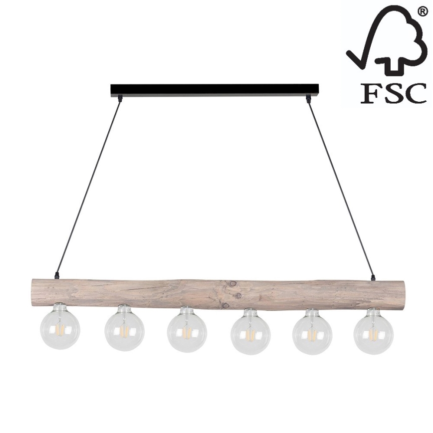 Ljuskrona med snöre TRABO 6xE27/60W/230V - FSC-certifierad