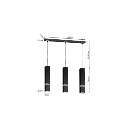 Ljuskrona med snöre VIDAR 3xGU10/25W/230V svart