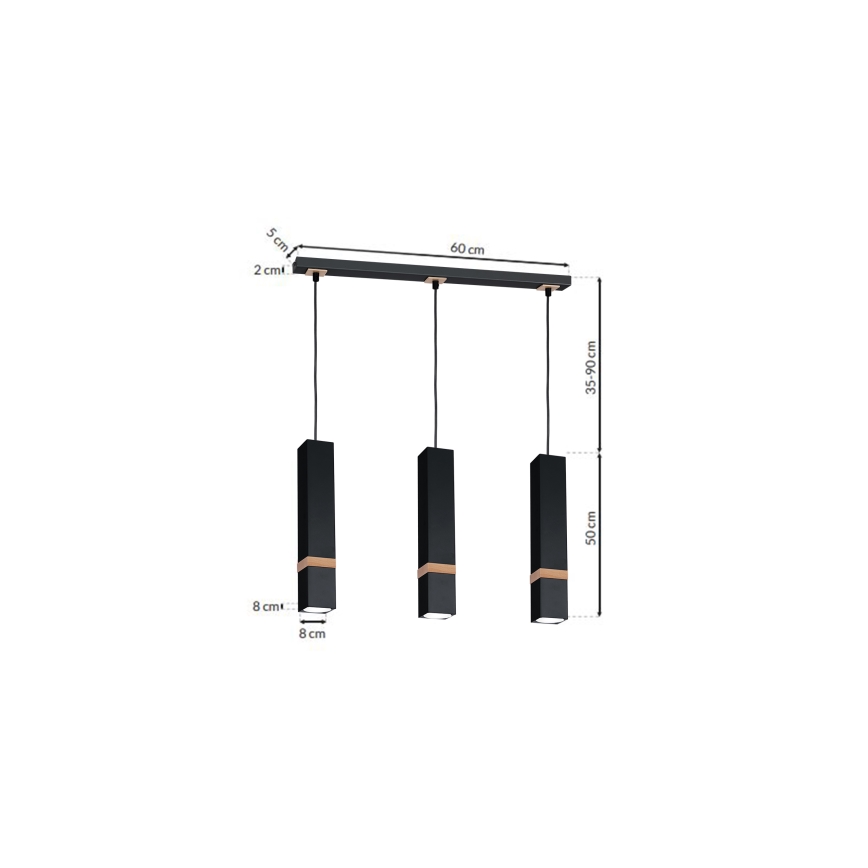Ljuskrona med snöre VIDAR 3xGU10/25W/230V svart