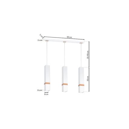 Ljuskrona med snöre VIDAR 3xGU10/25W/230V vit