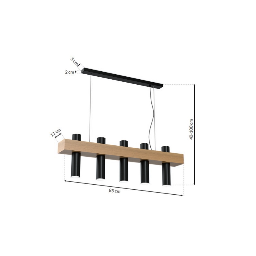 Ljuskrona med snöre WEST 5xGU10/25W/230V svart
