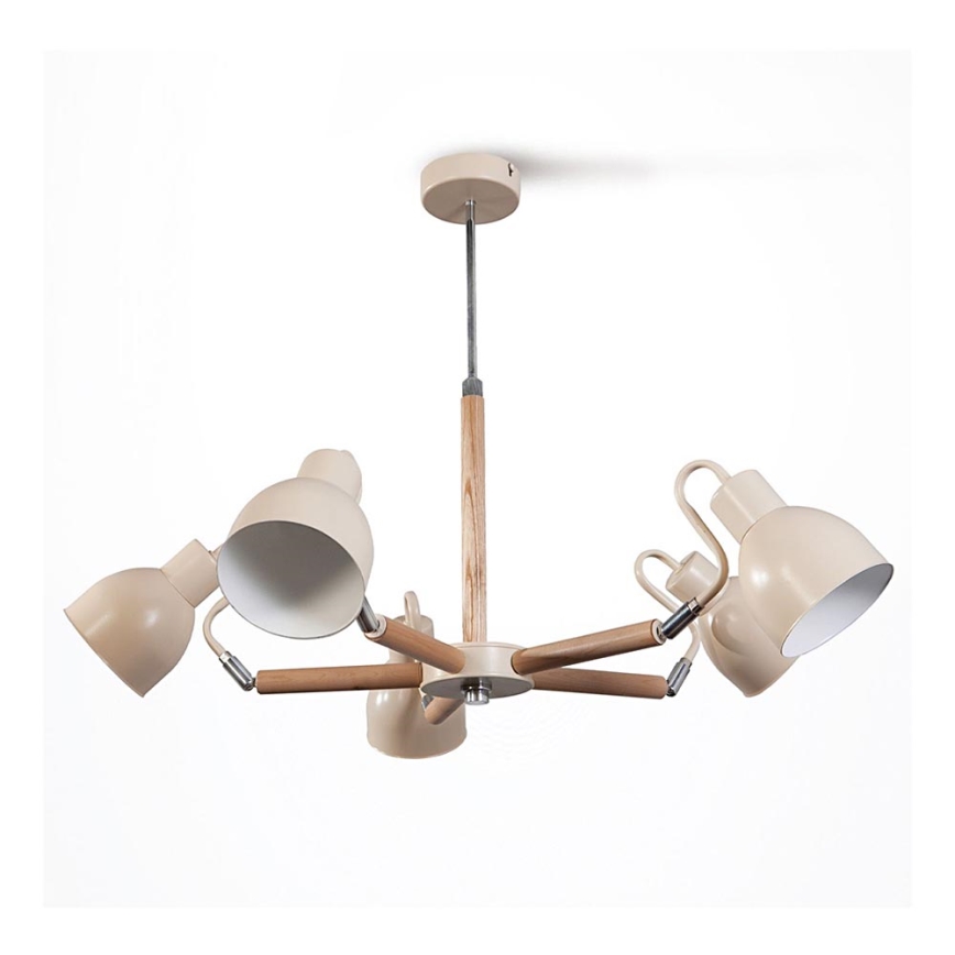 Ljuskrona med stång KALITHEA 5xE27/60W/230V beige