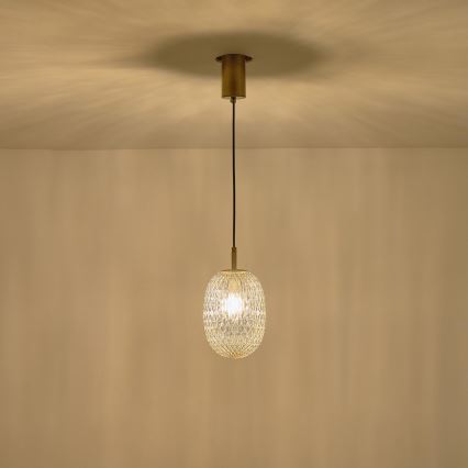 Ljuskrona med textilsladd 1xE14/25W/230V genomskinlig diameter 15 cm