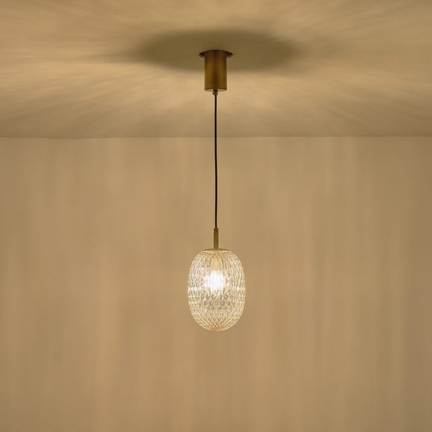 Ljuskrona med textilsladd 1xE14/25W/230V genomskinlig diameter 15 cm