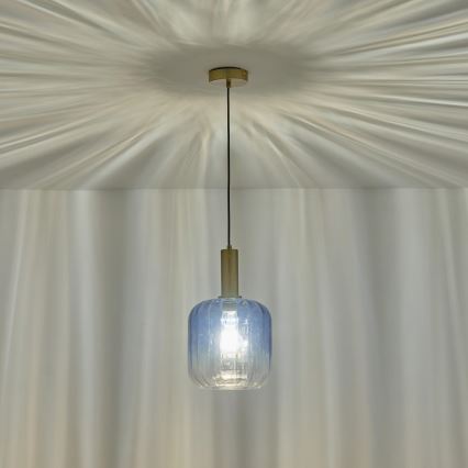 Ljuskrona med textilsladd 1xE27/15W/230V blå/rökig diameter 20 cm