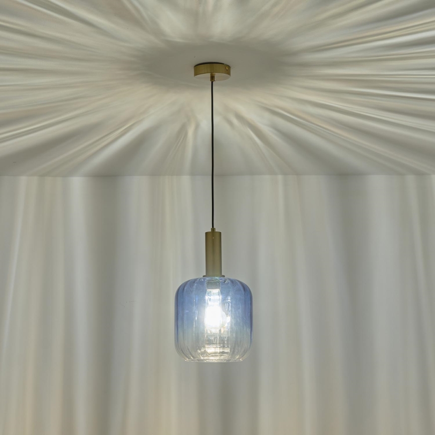 Ljuskrona med textilsladd 1xE27/15W/230V blå/rökig diameter 20 cm
