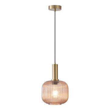 Ljuskrona med textilsladd 1xE27/15W/230V brun diameter 20 cm