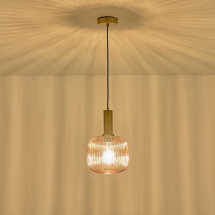 Ljuskrona med textilsladd 1xE27/15W/230V brun diameter 20 cm