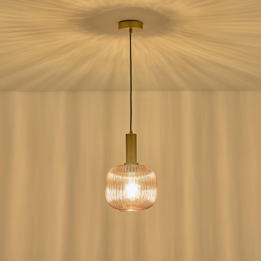 Ljuskrona med textilsladd 1xE27/15W/230V brun diameter 20 cm