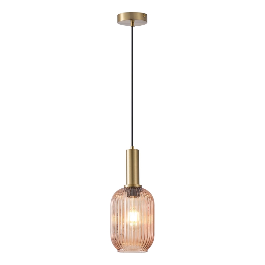 Ljuskrona med textilsladd 1xE27/15W/230V brun pr. 13 cm